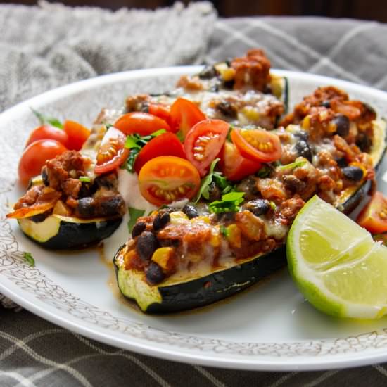 Turkey Taco Stuffed Zucchini Boats