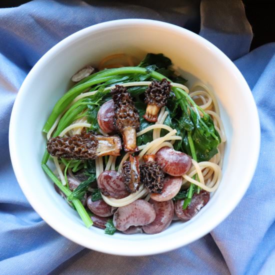 Morels and Christmas Lima Pasta