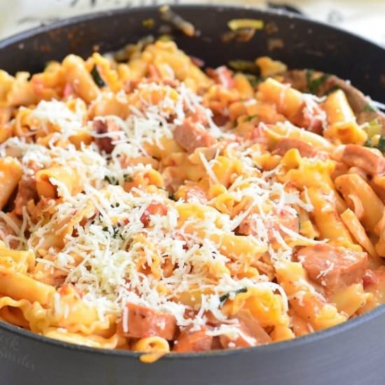 Tomato Basil Sausage Pasta Skillet