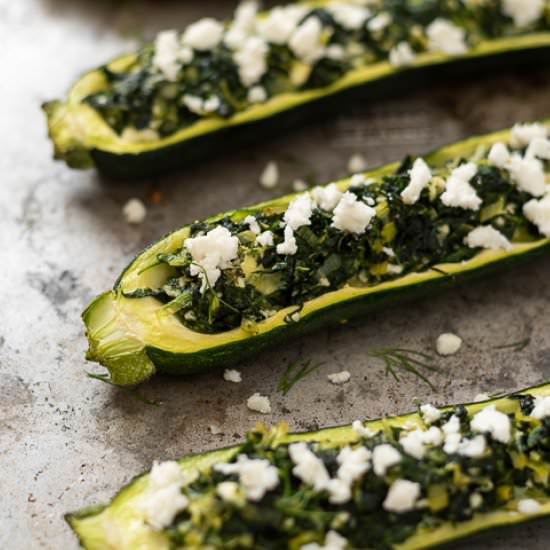 Spanakopita Stuffed Zucchini Boats