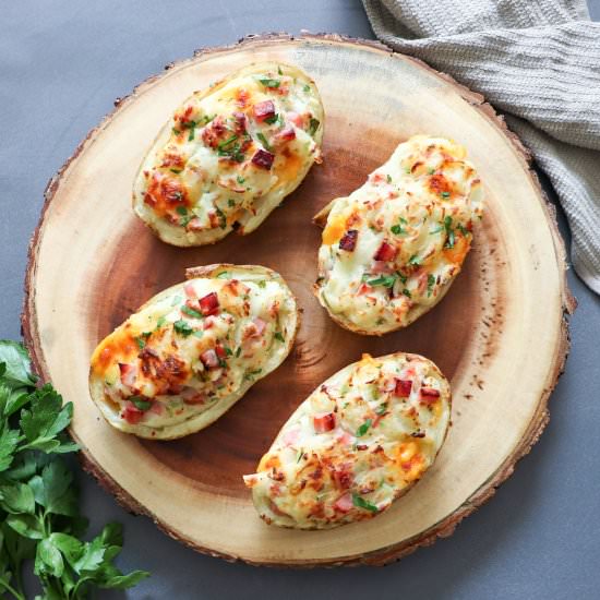 Ham & Cheddar Twice Baked Potatoes