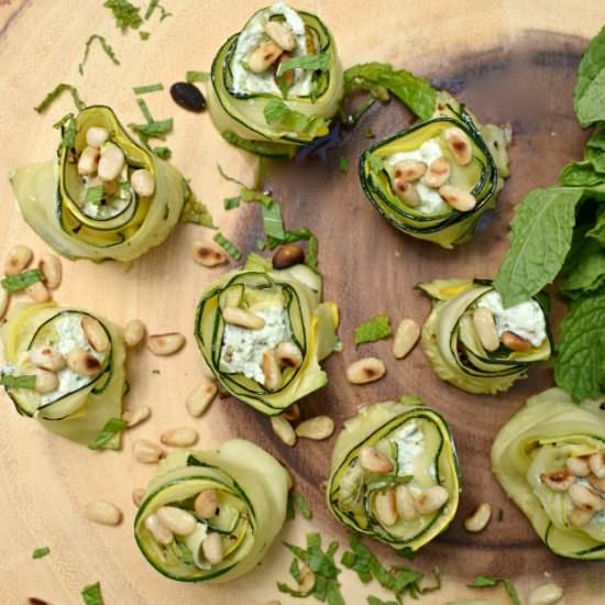 Whipped Feta and Mint Zucchini Rose
