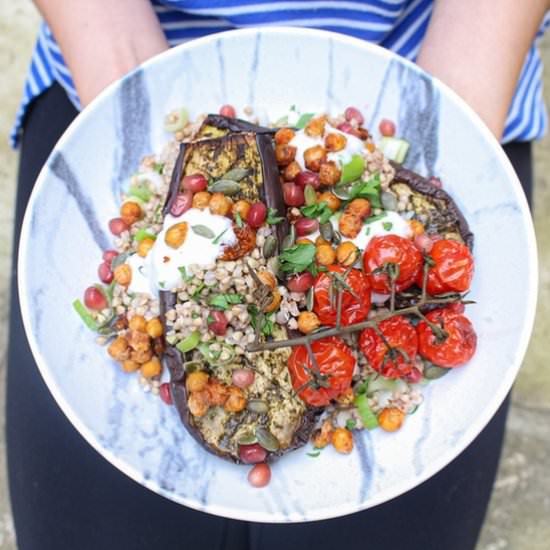 Zhoug Aubergine and Chickpeas