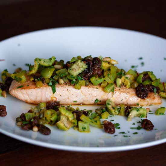 Grilled Salmon with Olives & Pine