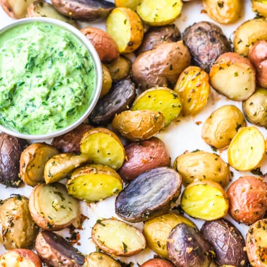 Roasted garlic and herb potatoes
