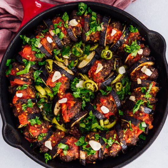 Baked Meatball Eggplant Casserole