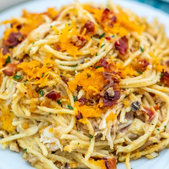 Crack Chicken Spaghetti Casserole