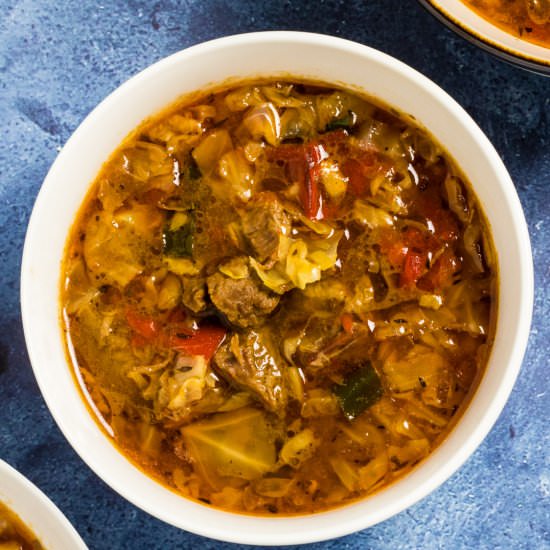 Vegetable beef soup with cabbage