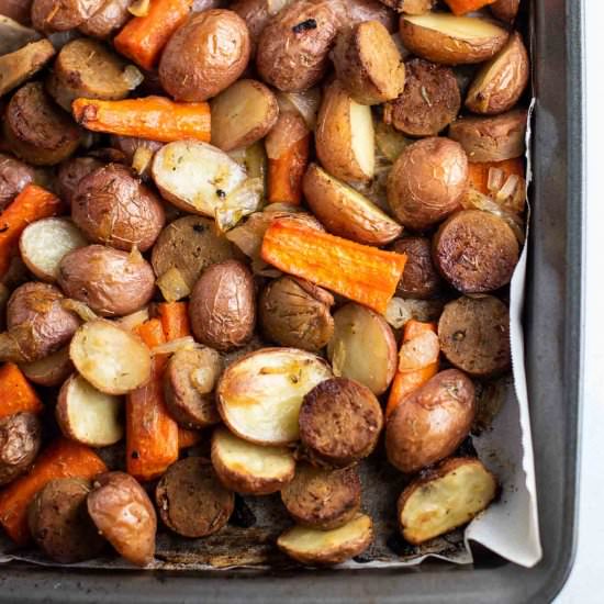 Vegetarian Kielbasa & Veggies