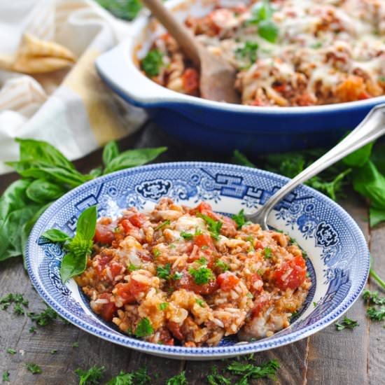 Dump & Bake Beef & Rice Casserole