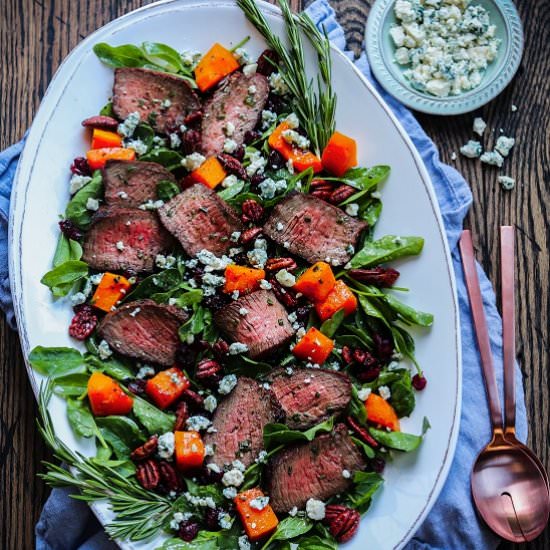 mocha-rubbed steak & spinach salad