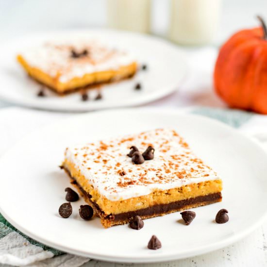 Pumpkin & Chocolate Cheesecake Bars