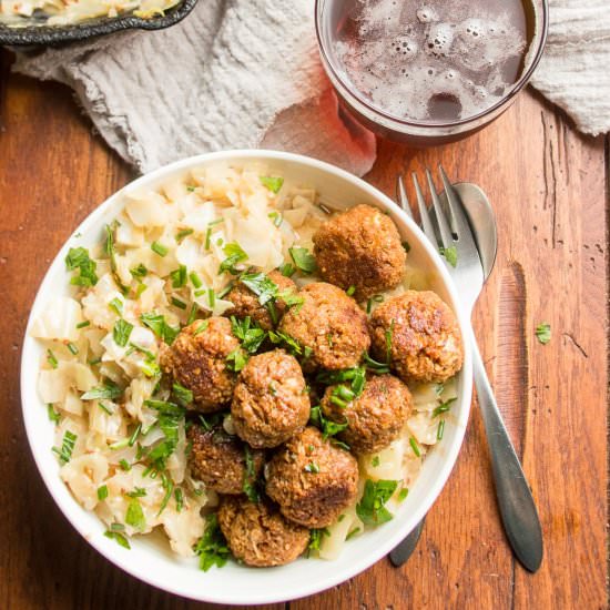 Vegan German Meatballs & Cabbage