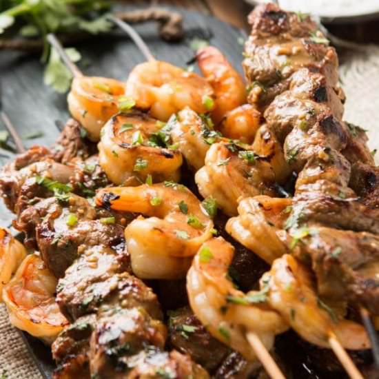SPICY STEAK AND SHRIMP KABOBS