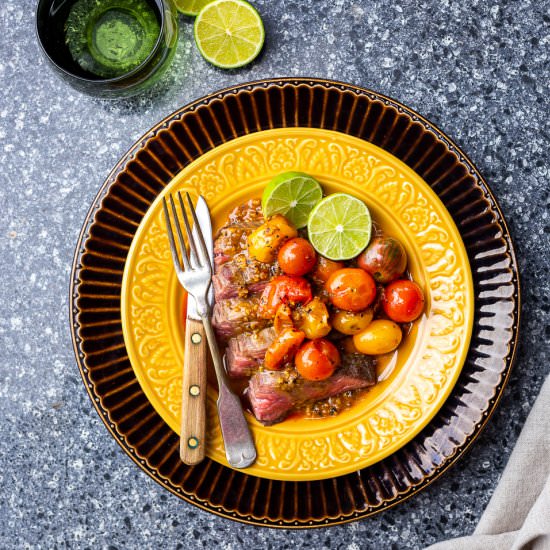 Seared Skirt Steak with Tomatoes