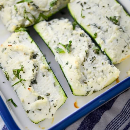 Goat Cheese Stuffed Zucchini Boats