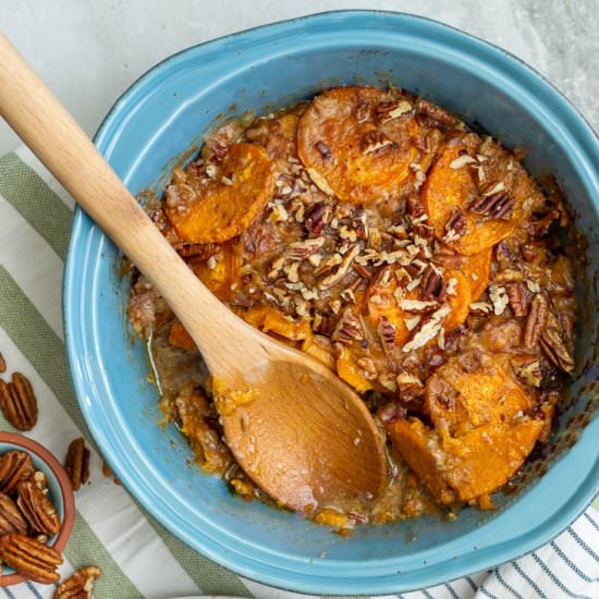 Bacon Pecan Scalloped Sweet Potatoes