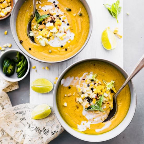 Spicy Roasted Corn Vegan Soup