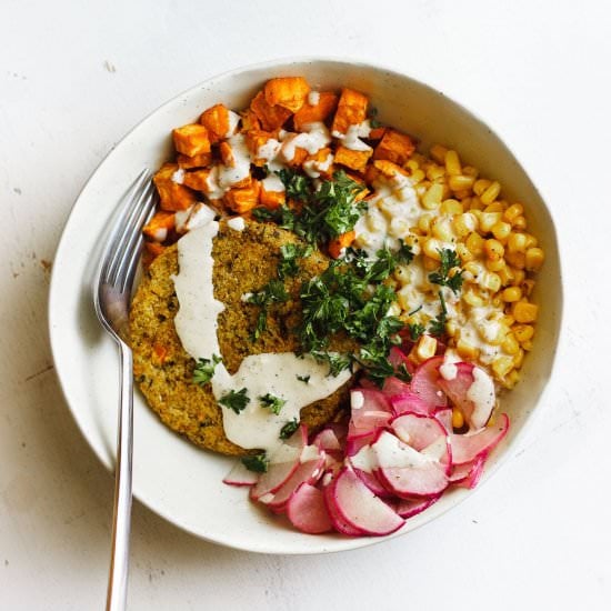Sheet Pan Veggie Burger Bowl