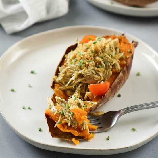 Pesto Chicken Stuffed Sweet Potato