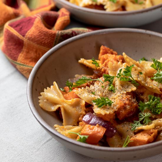 Pasta with Sweet Potatoes and Bacon