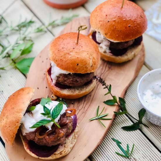 Homemade burgers with mint & cumin