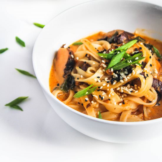Soupy Thai red curry rice noodles