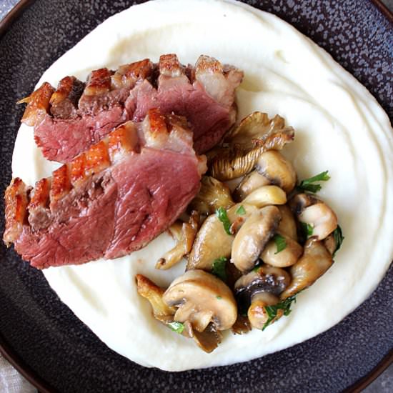 Crispy duck breast + cauli mash