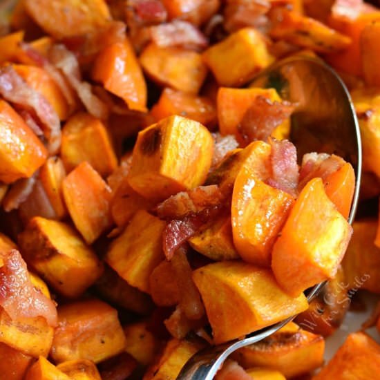 MAPLE BACON ROASTED SWEET POTATOES