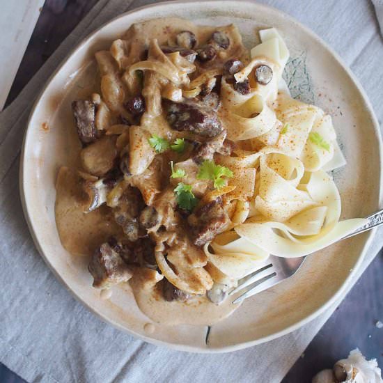 Beef and oyster mushroom strogonoff