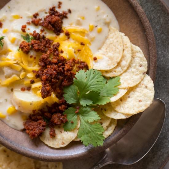Creamy Corn Chowder With Chorizo