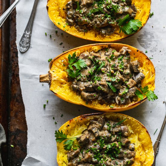Vegan Mushroom Spaghetti Squash