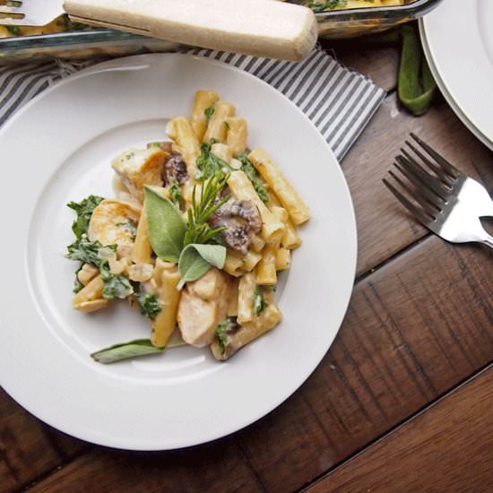 Chicken Pasta with Kale & Mushrooms