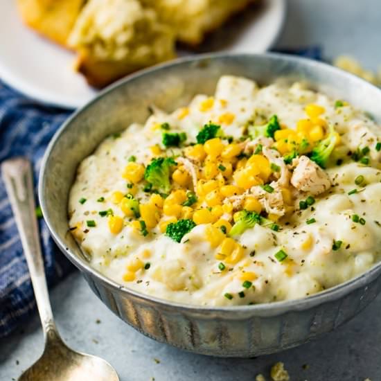 CHICKEN POTATO BROCCOLI/CORN CHOWDER