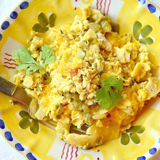 Chilaquiles with green chiles