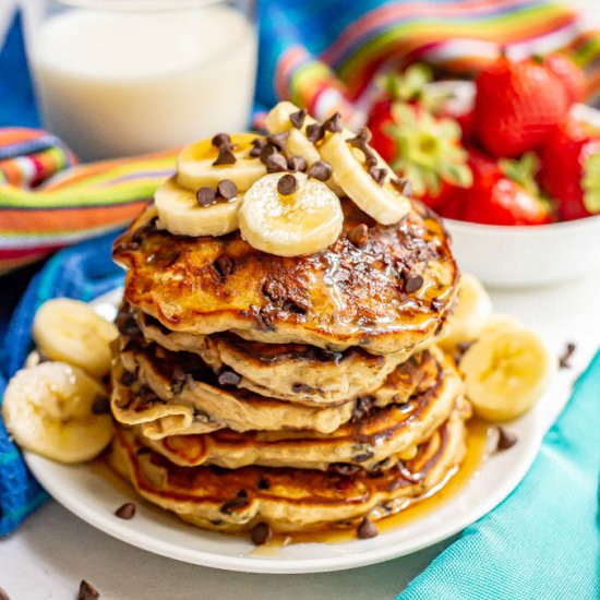 Banana chocolate chip pancakes