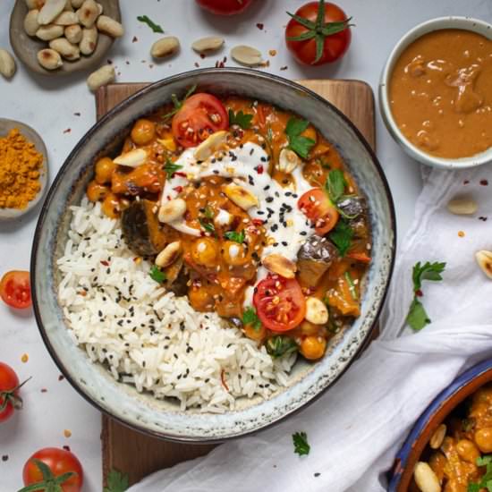 Aubergine Chickpea Peanut Curry