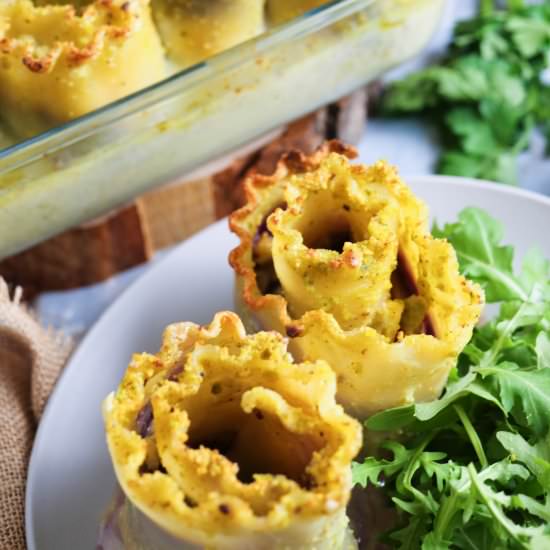 Tofu and Pistachio Pasta Rolls