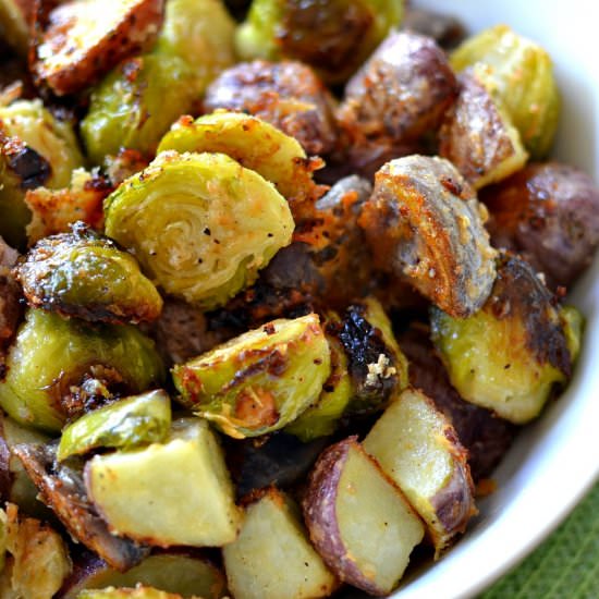 Roasted Potatoes and Brussels Sprouts