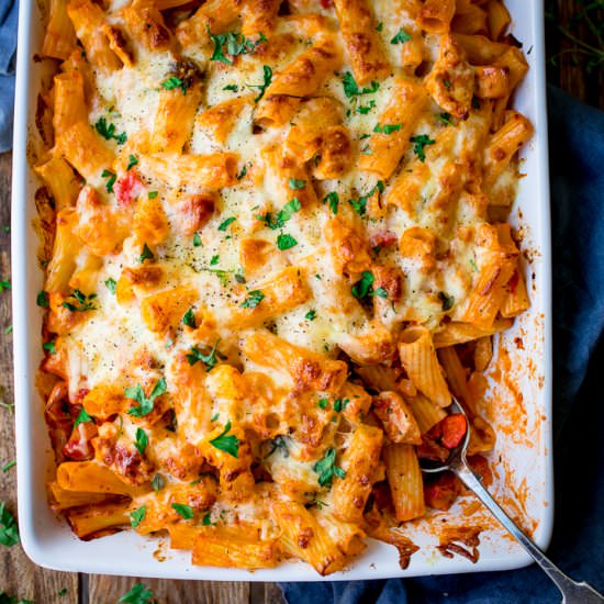 Cheesy Pasta Bake + Chicken/Bacon