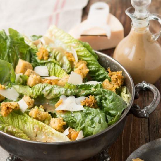 CAESAR SALAD WITH POLENTA CROUTONS