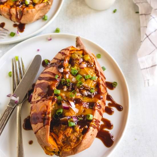 BBQ chicken stuffed sweet potatoes