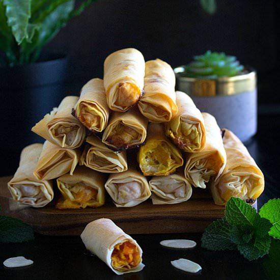 Carrot Halwa Rolls with Honey Syrup