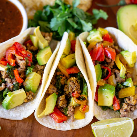 Turkey, Beef, & Roasted Kale Tacos