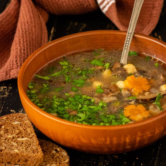 Barley Mushroom Soup with Chickpeas