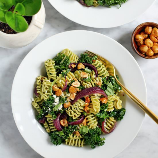 Pasta with Kale and Hazelnut Pesto
