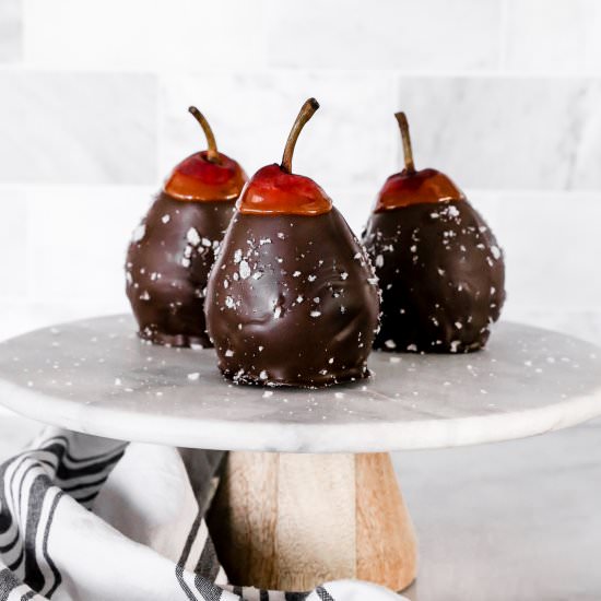 Salted Dark Chocolate Caramel Pears
