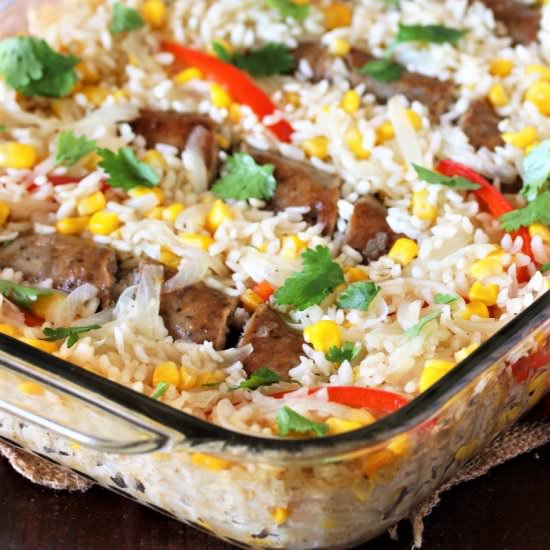 Baked Sausages & Rice