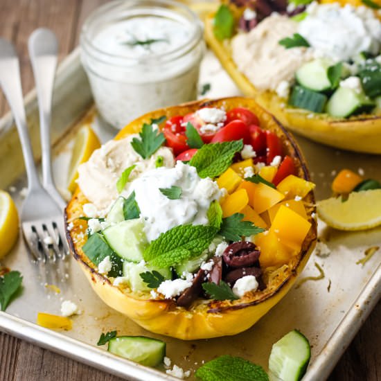Hummus Spaghetti Squash Bowls