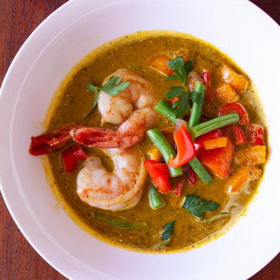 Prawns w/ Carrot-Ginger Coconut Sauce